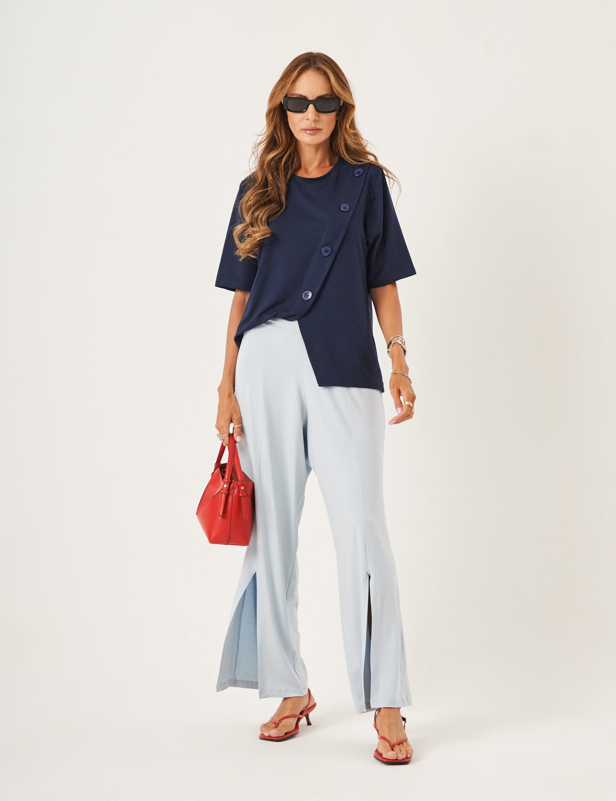 Conjunto Blusa Cora Azul Marinho e Calça Florence Azul Céu