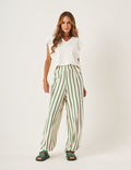 Conjunto Blusa Alessia Off White e Calça Elisa Listras Verde