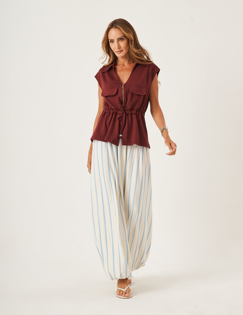 Conjunto Colete Havanna Malbec e Calça Aladin Listras Azul Bebê
