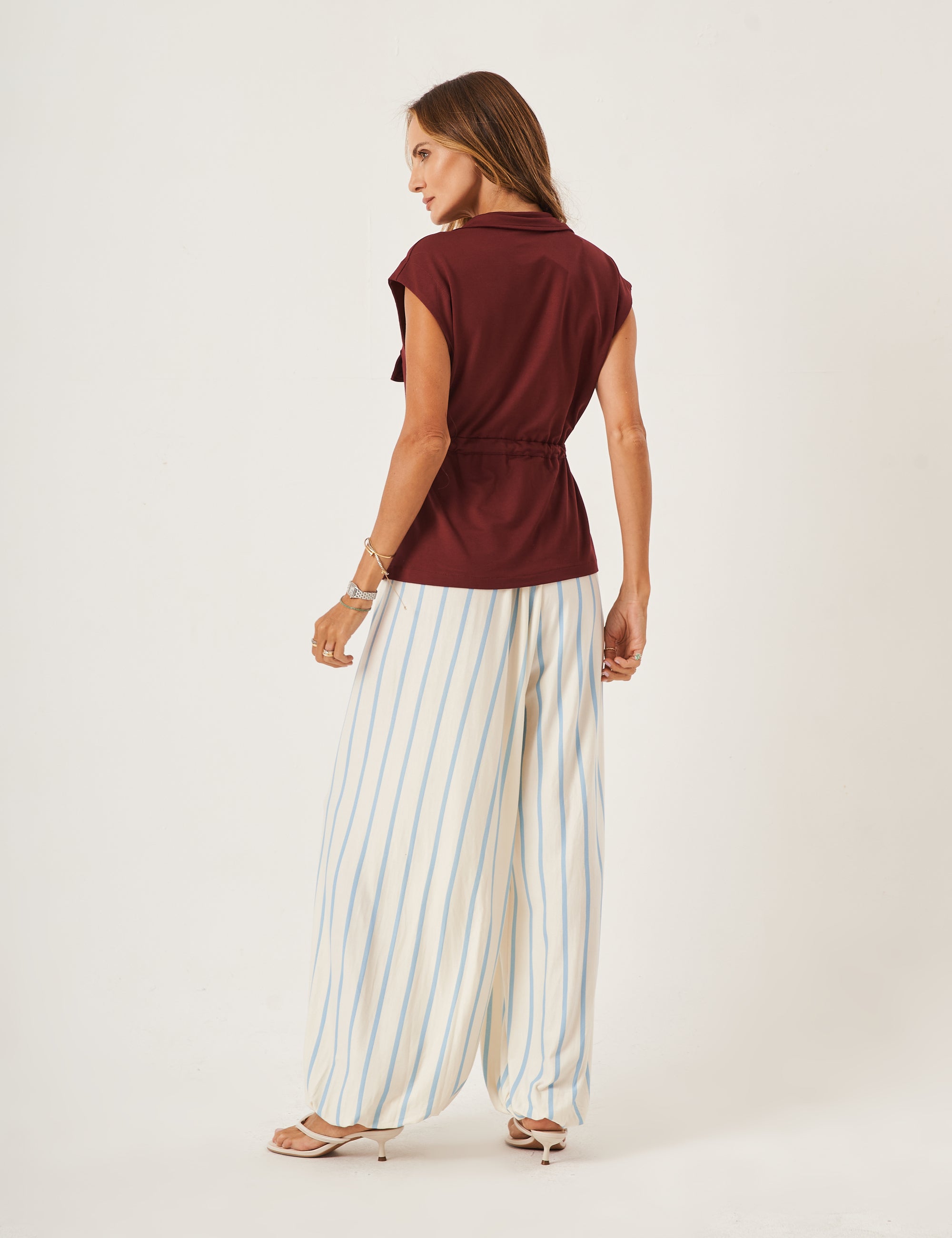 Conjunto Colete Havanna Malbec e Calça Aladin Listras Azul Bebê