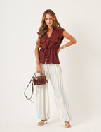 Conjunto Colete Havanna Malbec e Calça Aladin Listras Azul Bebê