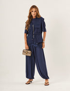 Trijunto Blusa Chiara, Calça Aladin e Colete Havanna Azul Marinho