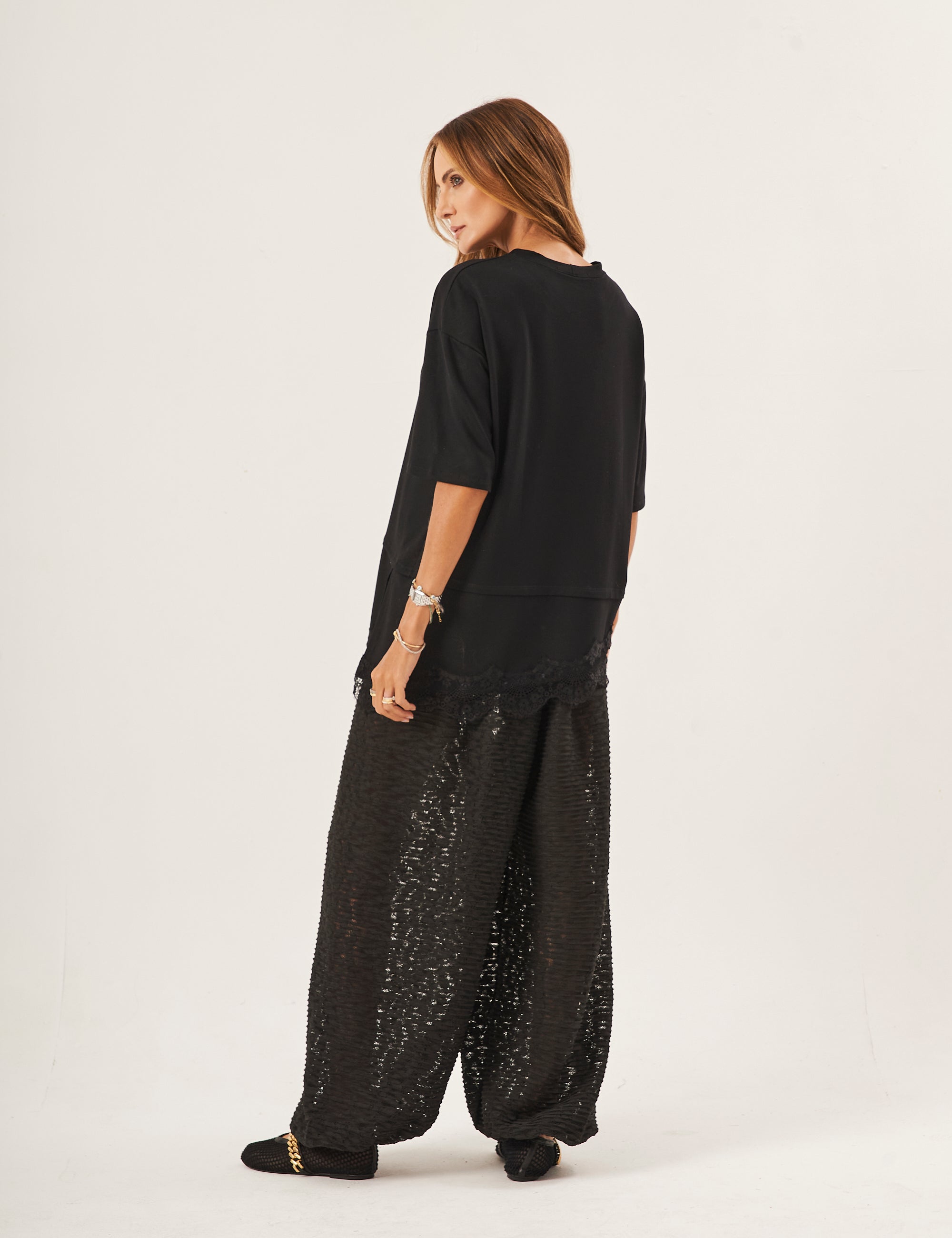Conjunto Blusa Chiara Preta e Calça Aladin Renda Preta