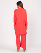 Conjunto Macacao Veronica Vermelho e Cardigan Longo Vermelho