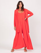 Conjunto Macacao Veronica Vermelho e Cardigan Longo Vermelho