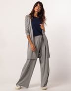 Conjunto Regata fendas marinho com cardigan mescla e Calça Kimono Mescla