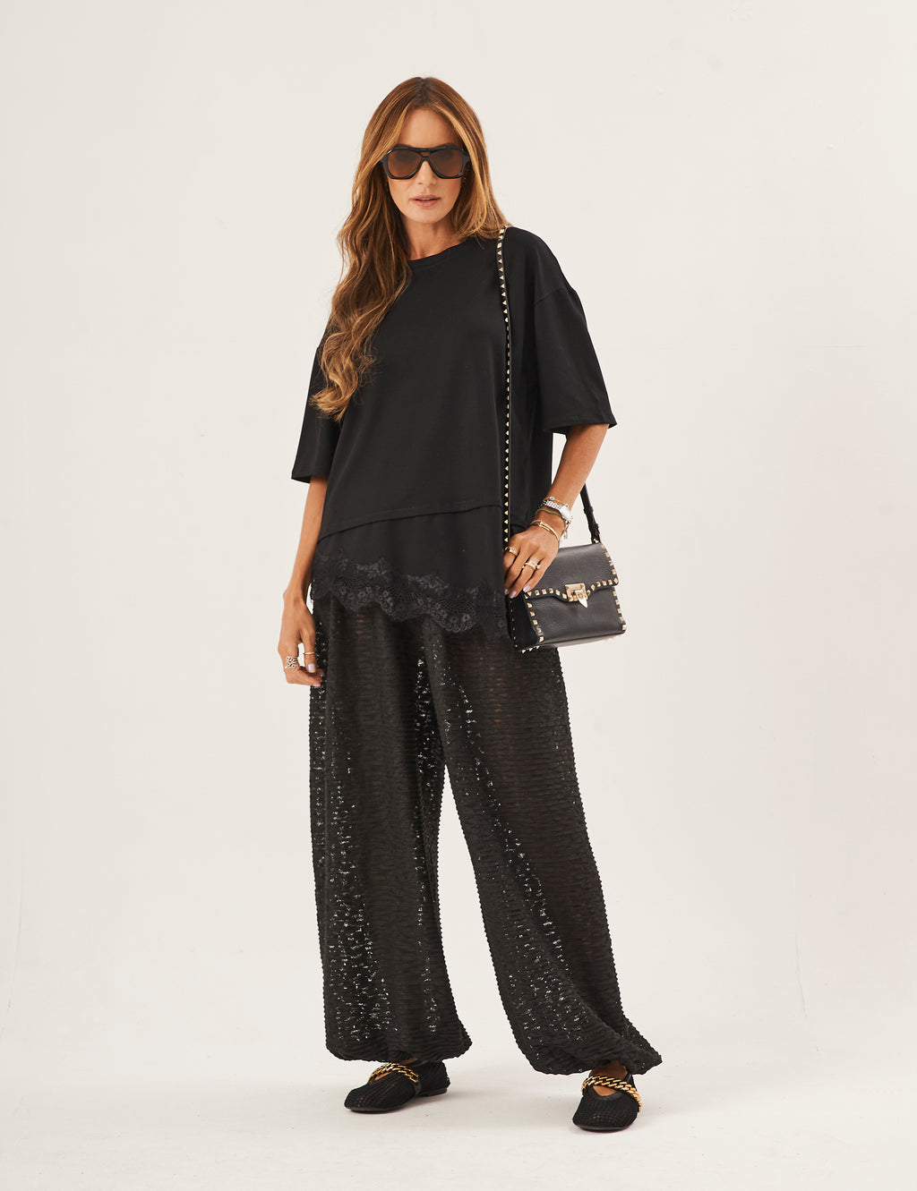 Conjunto Blusa Chiara Preta e Calça Aladin Renda Preta