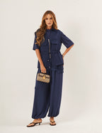 Trijunto Blusa Chiara, Calça Aladin e Colete Havanna Azul Marinho