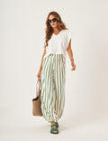 Conjunto Blusa Alessia Off White e Calça Aladin Listras Verde