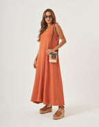 Vestido Pespontado Anastasia Terracota