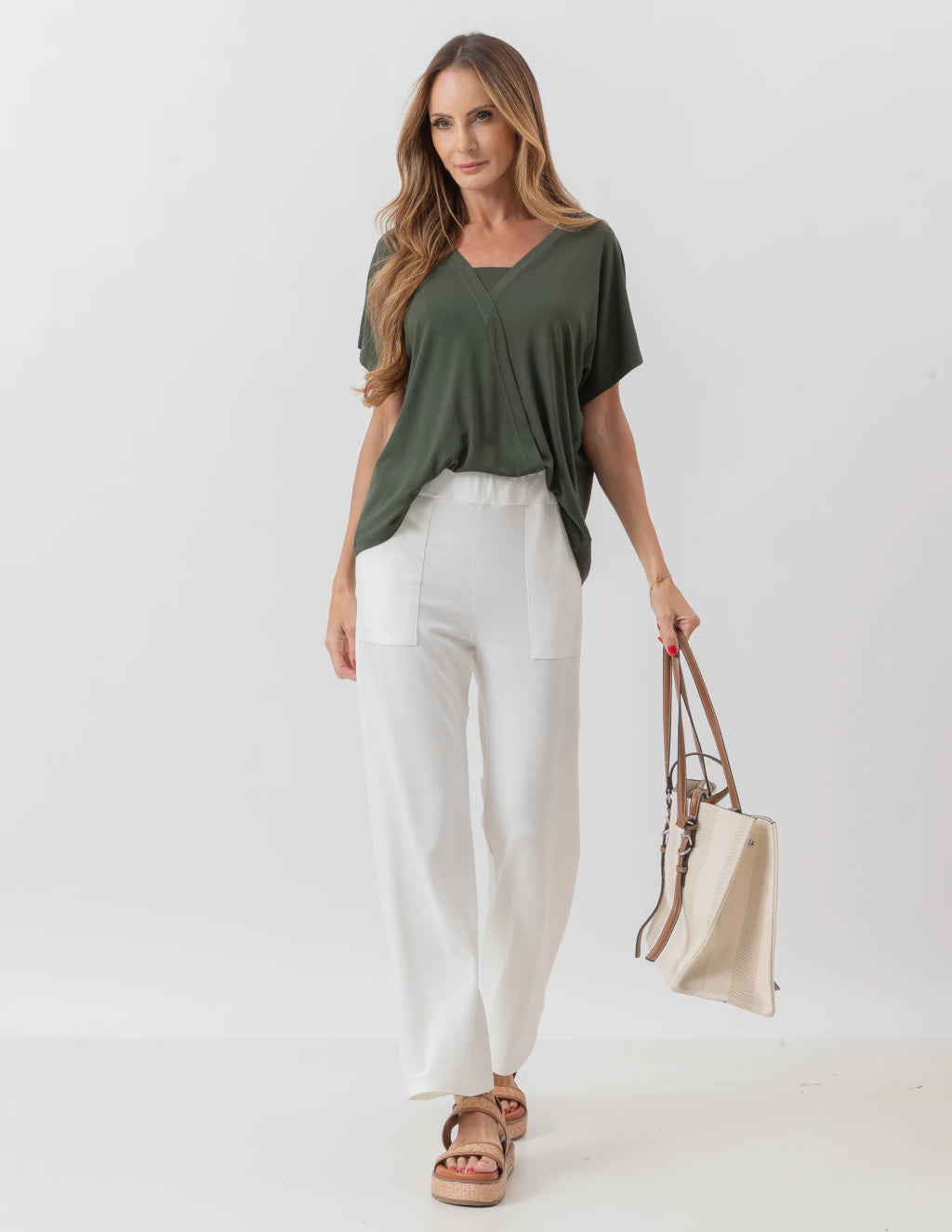 Blusa Transpassada Verde Militar