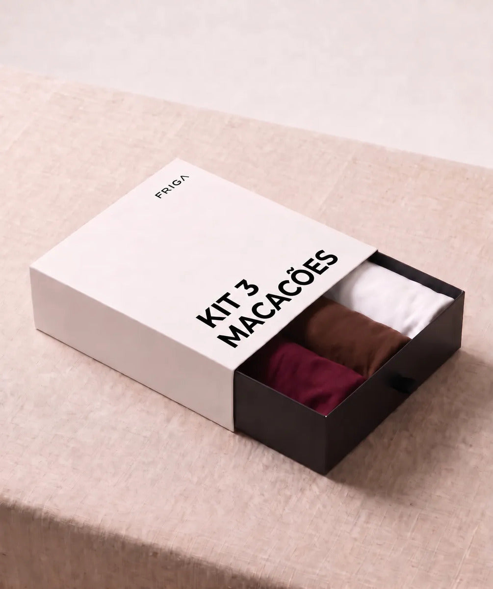 Kit Macacão Heloisa: Off White, Marrom e Malbec Único