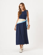 Vestido Pespontado Amelia Azul Marinho