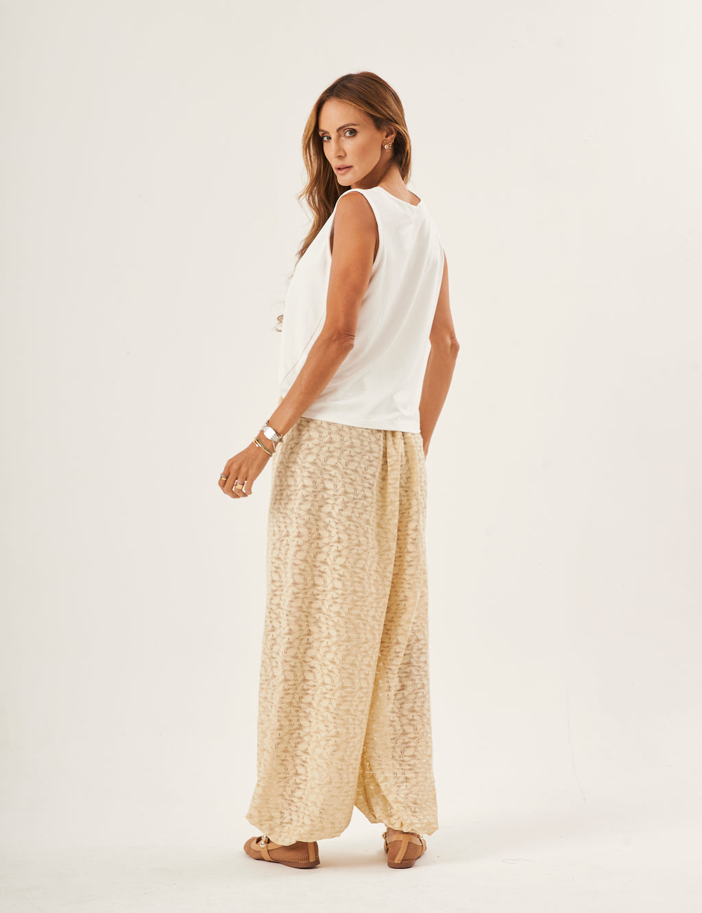 Conjunto Regata Ayla Off White e Calça Renda Off White