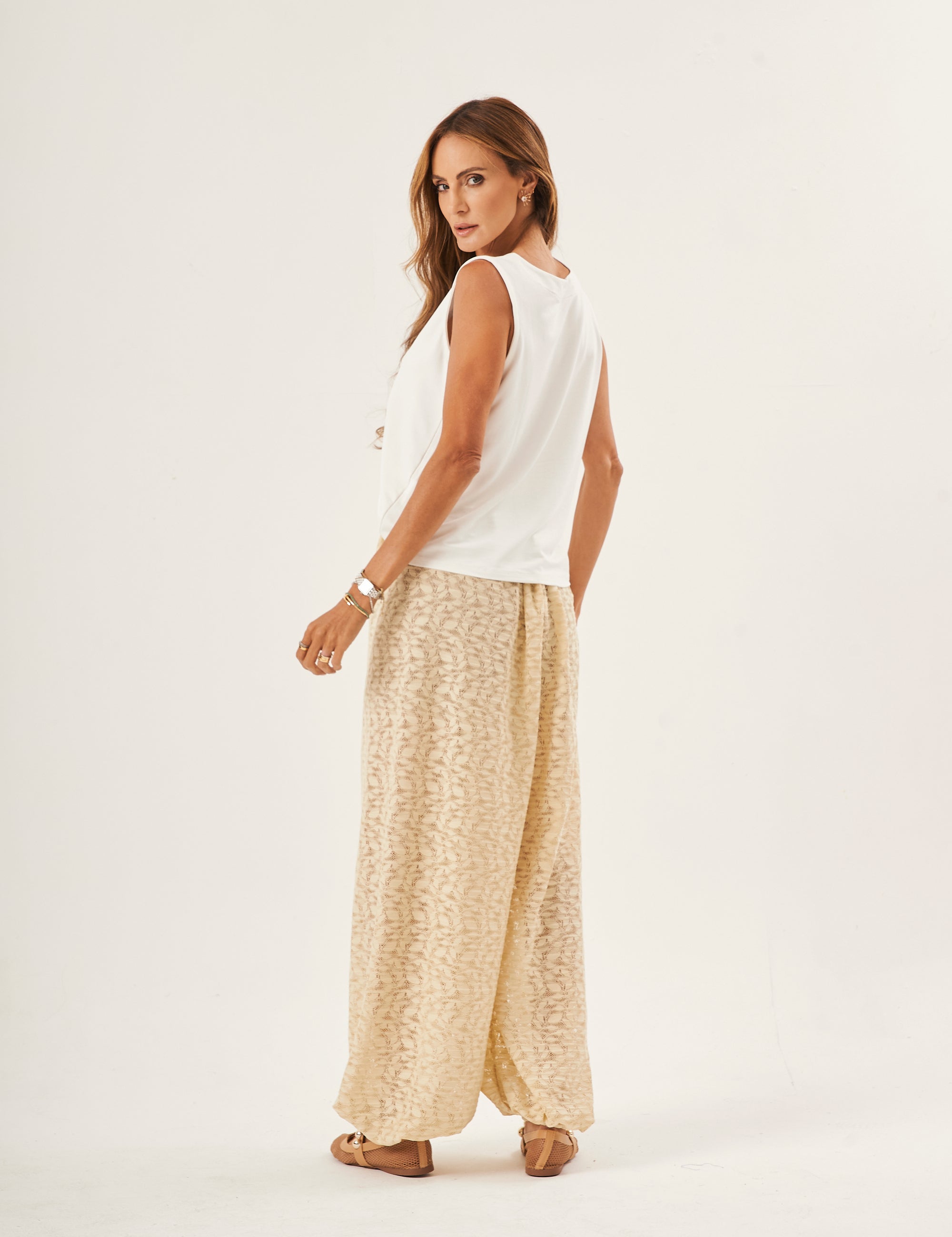 Conjunto Regata Ayla Off White e Calça Renda Off White