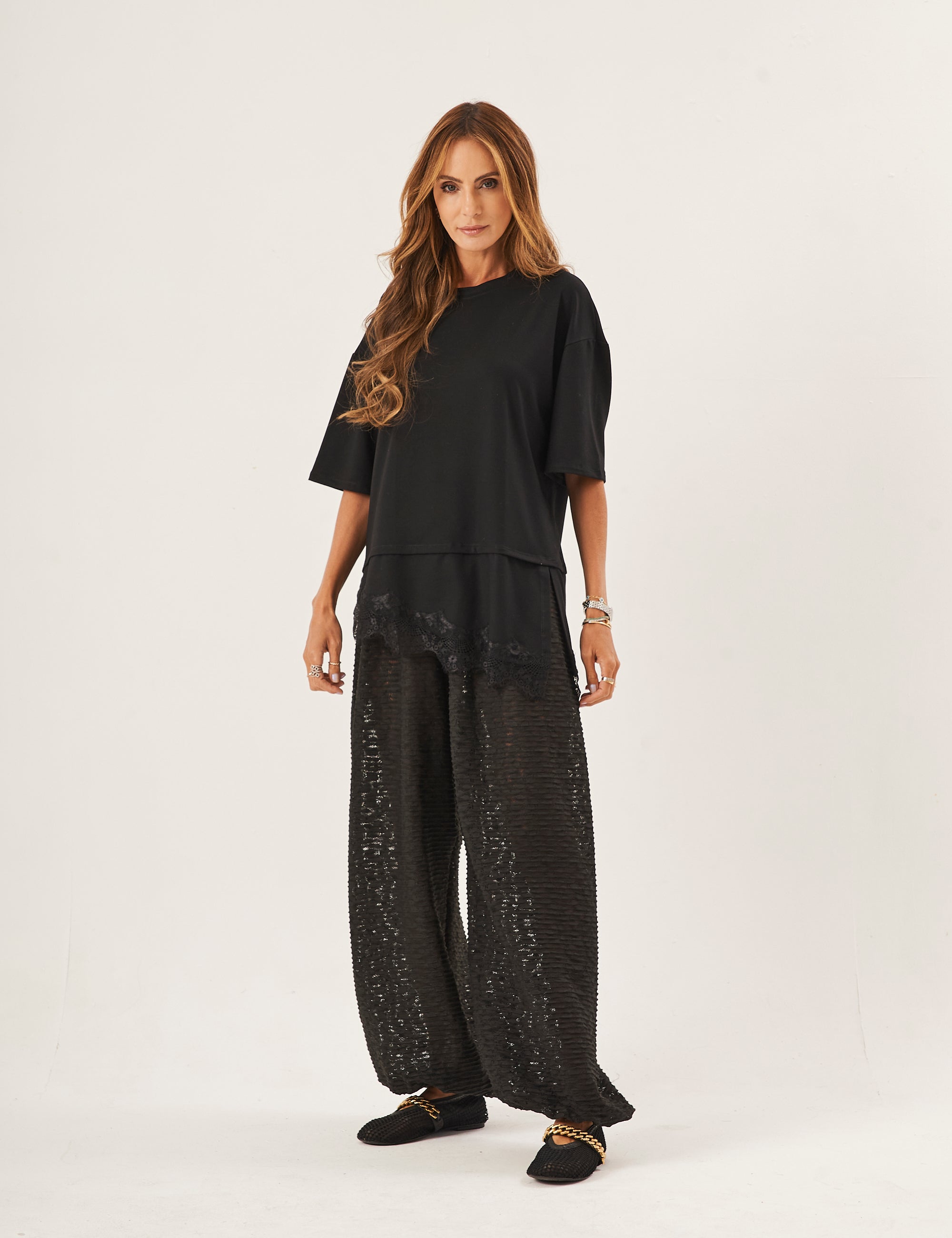 Conjunto Blusa Chiara Preta e Calça Aladin Renda Preta