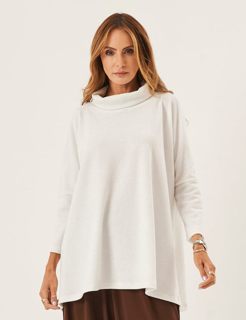 Blusa Portillo Gola Alta Off White com Brilho