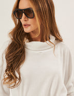 Blusa Portillo Gola Alta Off White com Brilho