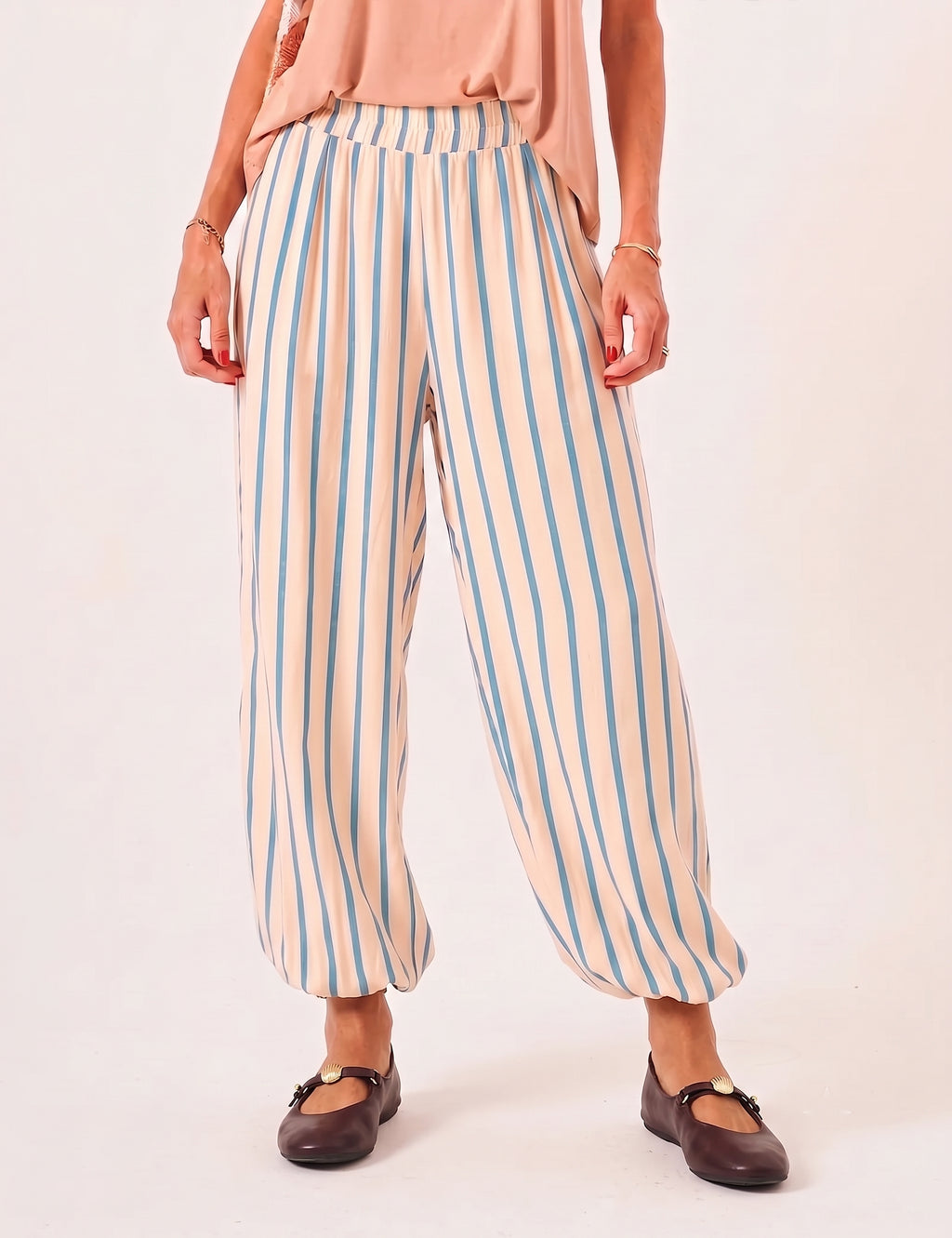 Calça Aladin Listras Azul Bebê