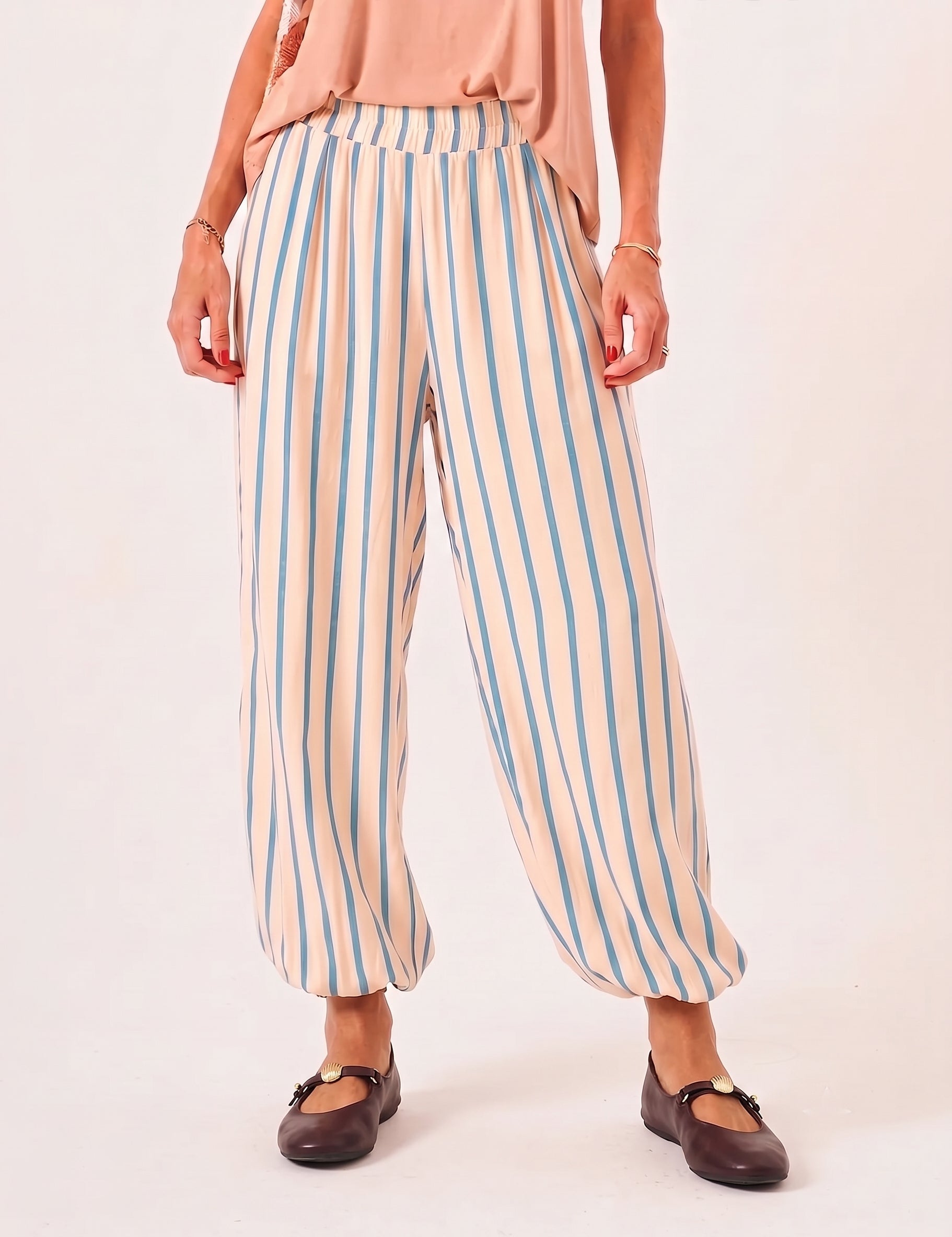 Calça Aladin Listras Azul Bebê