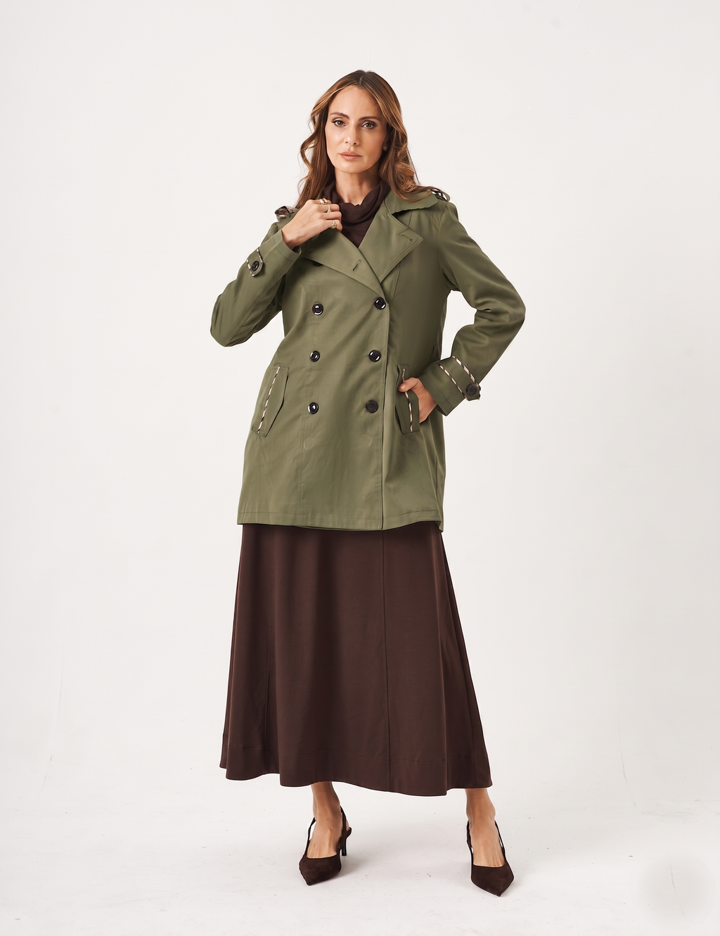 Jaqueta Trench Coat Verde Militar