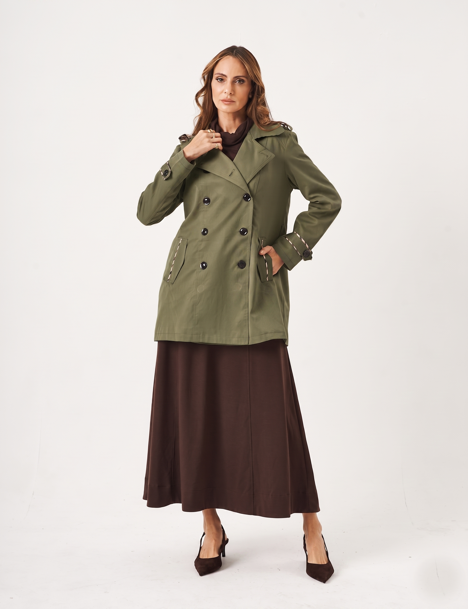 Jaqueta Trench Coat Verde Militar