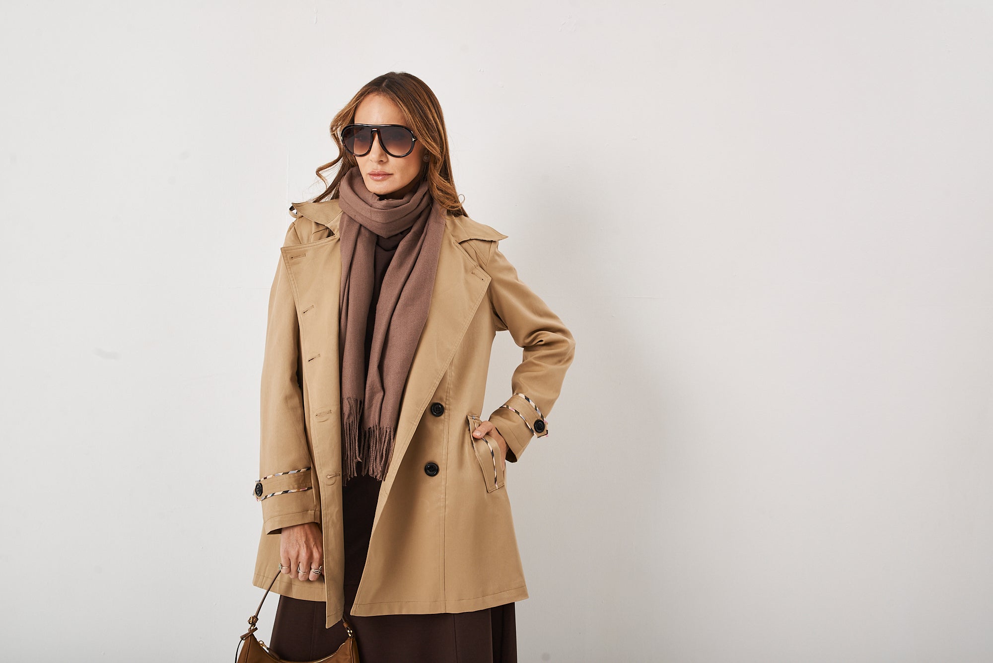 Conjunto Ayla Marrom Com Trench Coat Bege