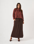 Conjunto Blusa Maya Malbec e Saia Ayla Marrom
