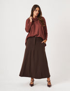 Conjunto Blusa Maya Malbec e Saia Ayla Marrom