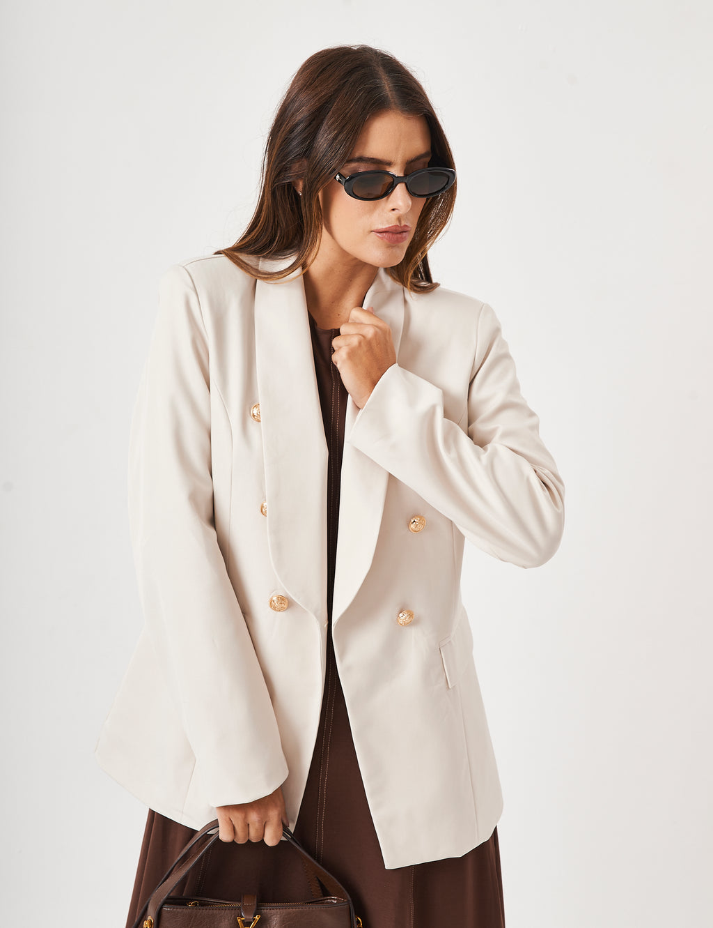 Blazer Estruturado Off White com Botões Dourado