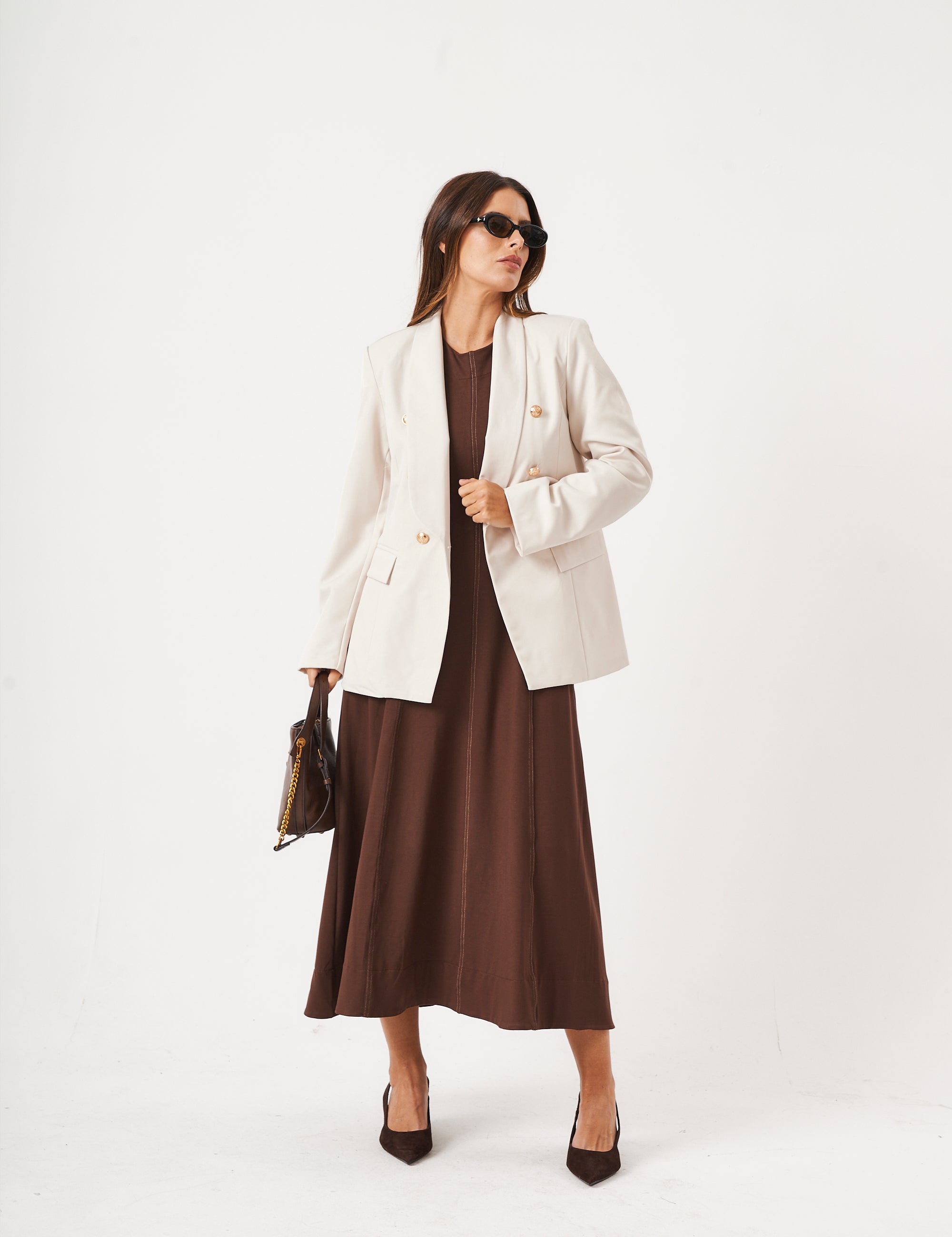 Blazer Estruturado Off White com Botões Dourado