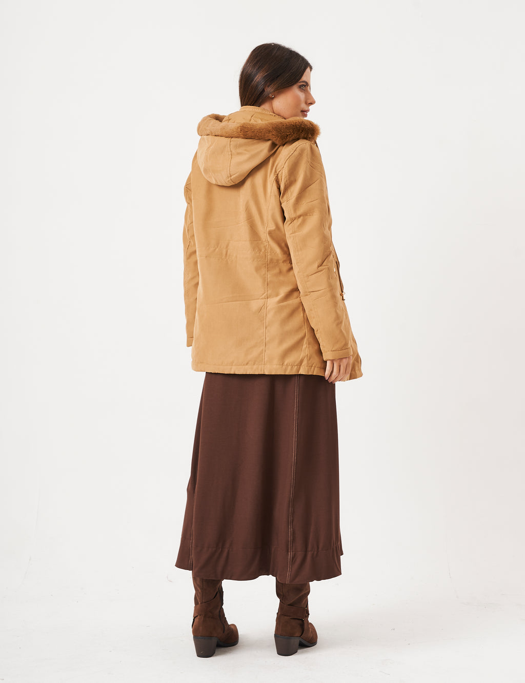 Casaco Maxi Com Touca Bege