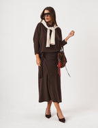 Conjunto Blusa Panamá Marrom e Saia Grécia Marrom