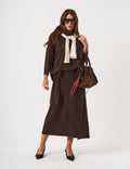 Conjunto Blusa Panamá Marrom e Saia Grécia Marrom