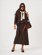 Conjunto Blusa Panamá Marrom e Saia Grécia Marrom