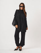 Blusa Tricot Gola Alta Oversized Preto