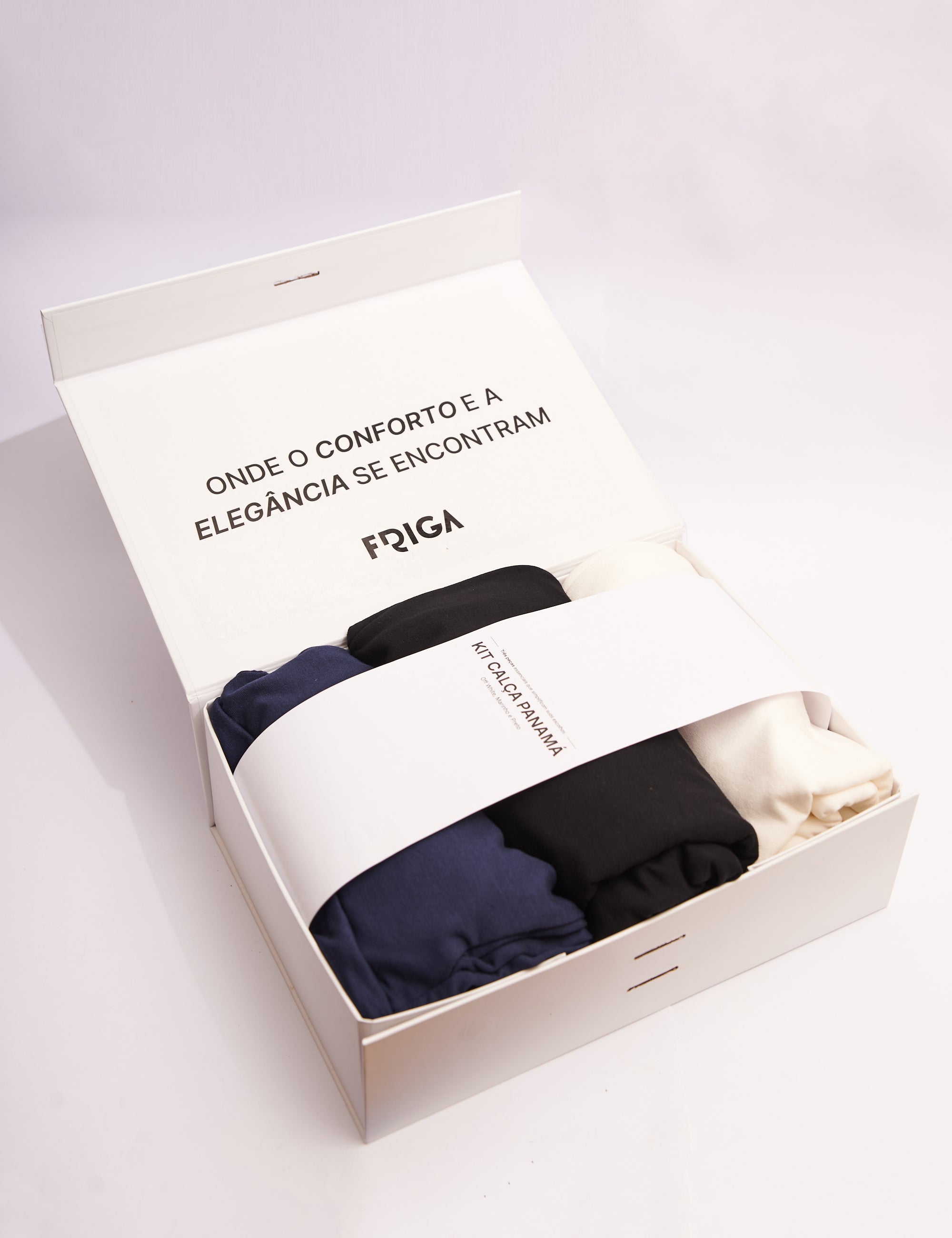 Kit Calça Panamá: Off White, Marinho e Preto