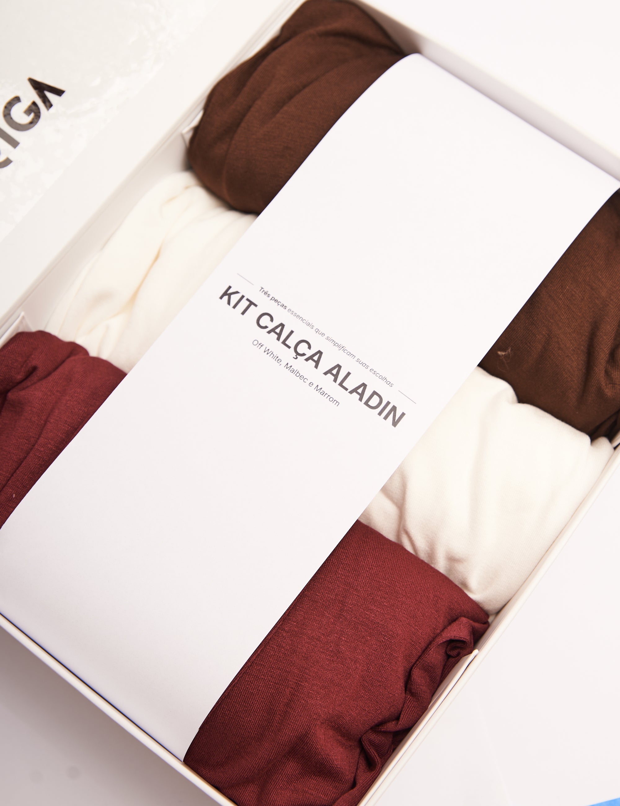 Kit Calça Aladin: Off White, Malbec e Marrom