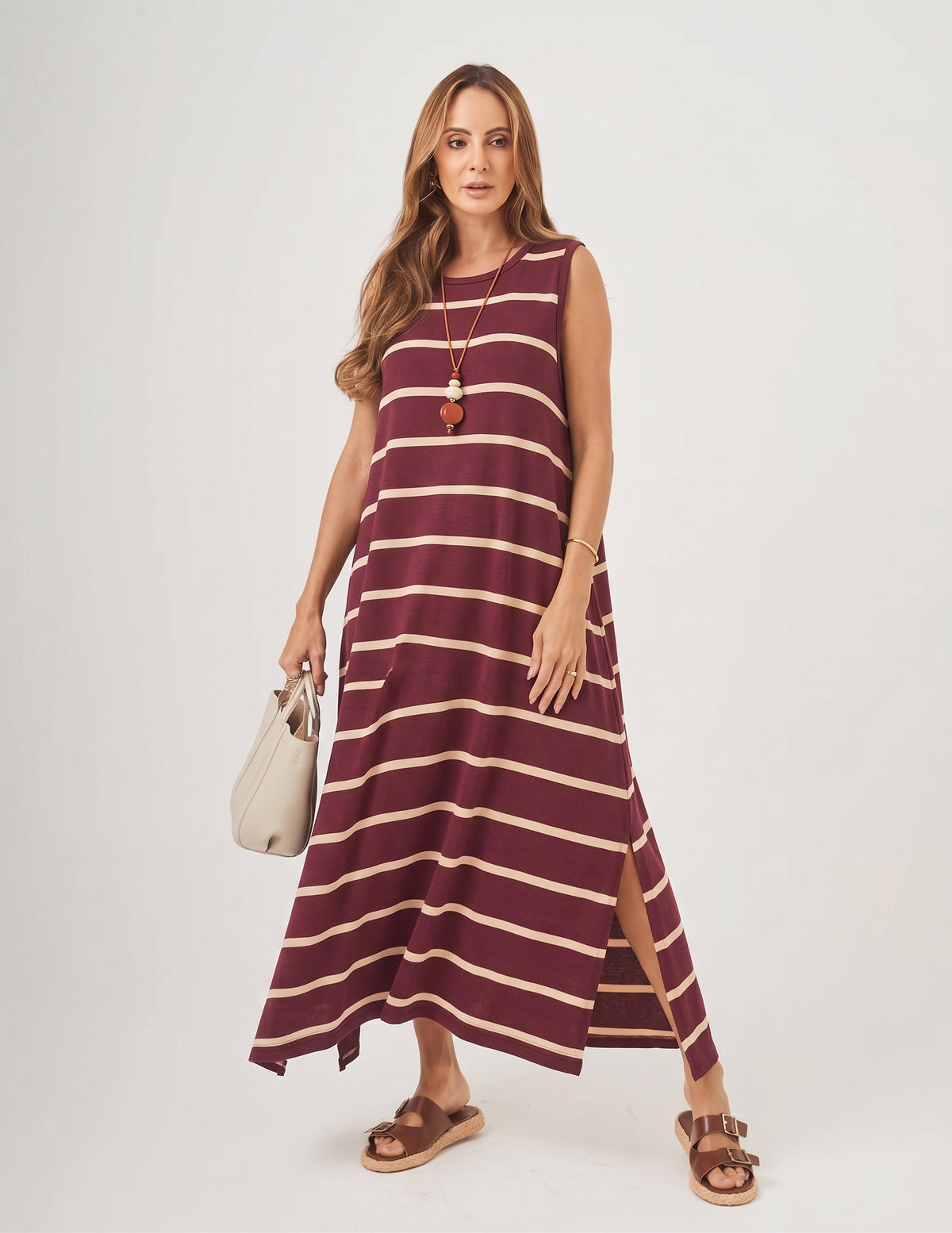 Vestido Clara Listras Canela