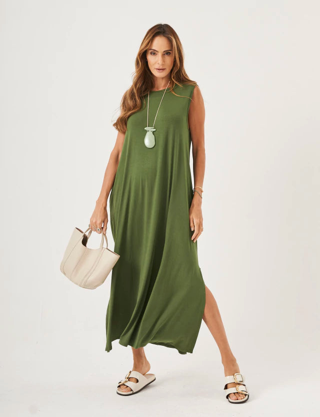 Vestido Longo Clara Verde Militar