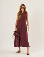 Vestido Pespontado Amelia Malbec