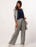 Conjunto Regata fendas marinho com cardigan mescla e Calça Kimono Mescla