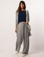 Conjunto Regata fendas marinho com cardigan mescla e Calça Kimono Mescla