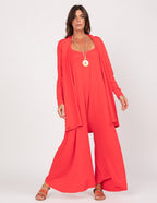 Conjunto Macacao Veronica Vermelho e Cardigan Longo Vermelho