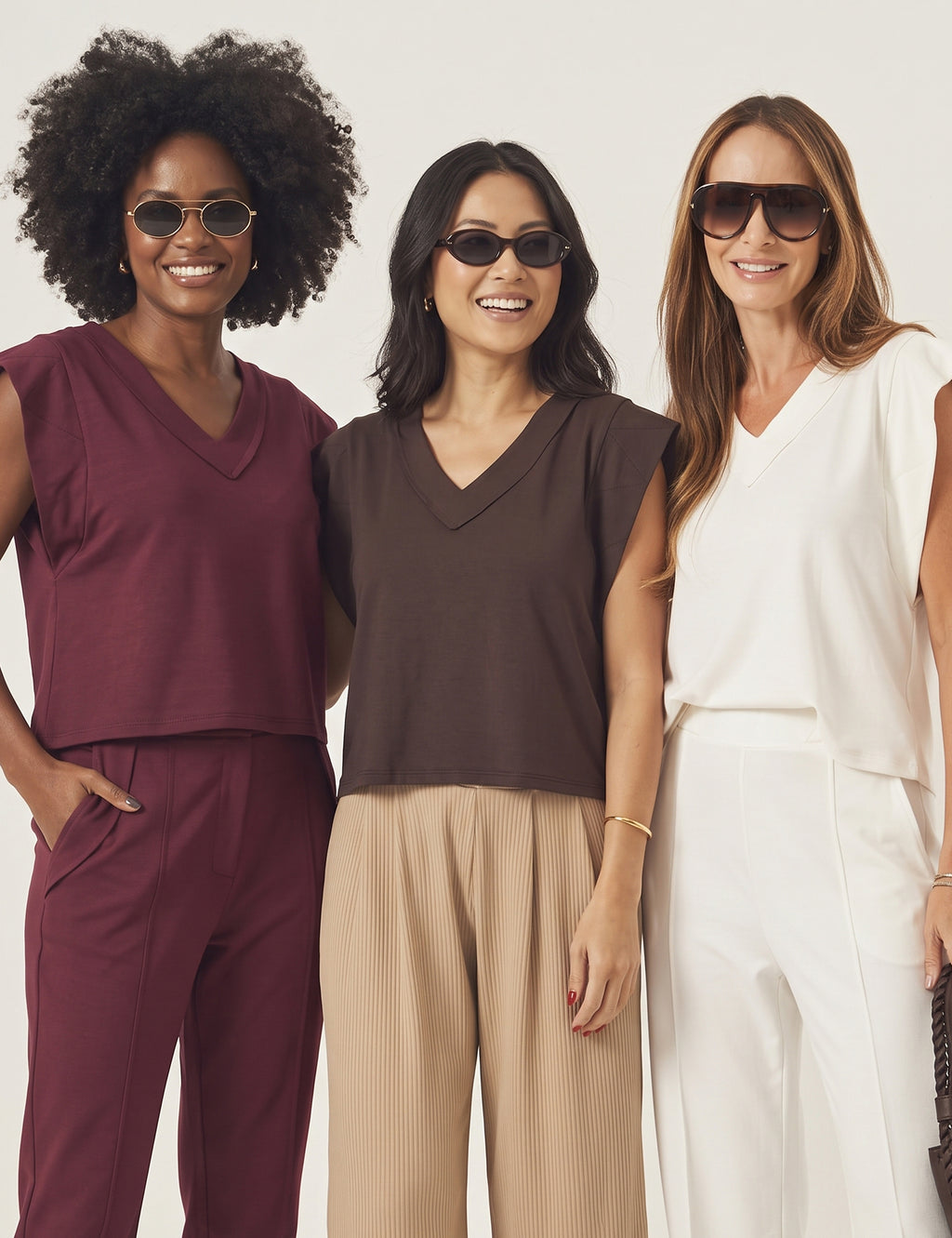 Kit Blusa Alessia: Off White, Marrom e Malbec Único