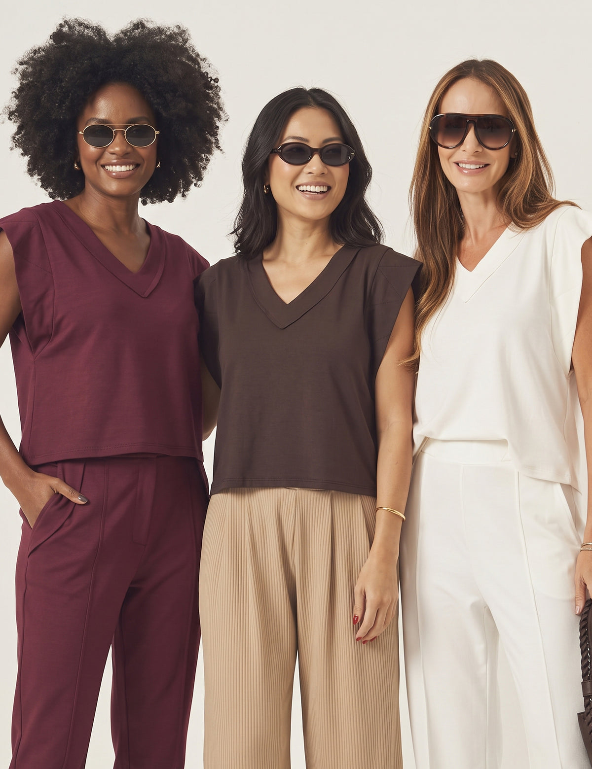 Kit Blusa Alessia: Off White, Marrom e Malbec Único