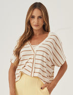 Blusa Transpassada Listras Bege