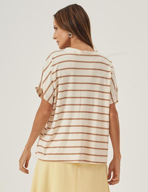 Blusa Transpassada Listras Bege