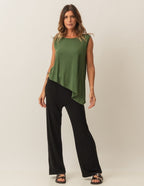 Conjunto Blusa Florence Verde Militar e Calça Elisa Preta