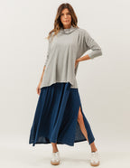 Conjunto Vestido Clara Azul e Blusa Gola Alta Mescla